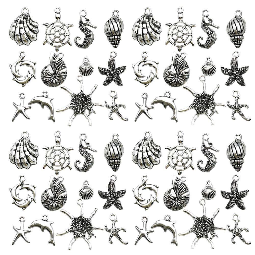 5173 120pcs Antique Silver Sea Charms for Jewelry Making Alloy Ocean Fish